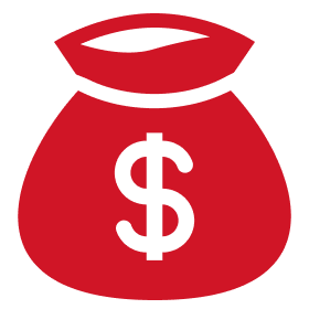 Red money bag with dollar sign icon.