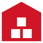 Red house icon with three black squares.