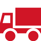 Red truck icon on black background.